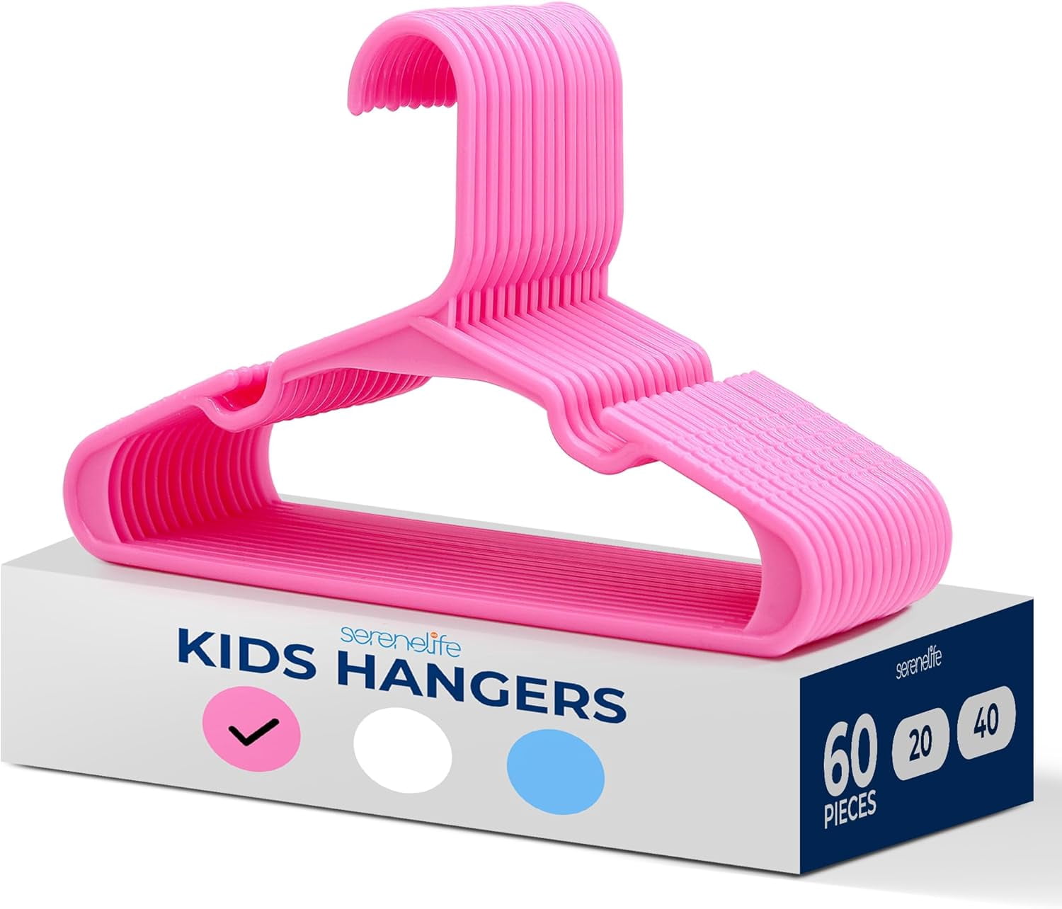 60 Pcs. Non-Slip Plastic Kids Hangers - Durable and Space-Saving Closet Organizers for Infants, Toddlers, and Kids' Clothing (Pink)