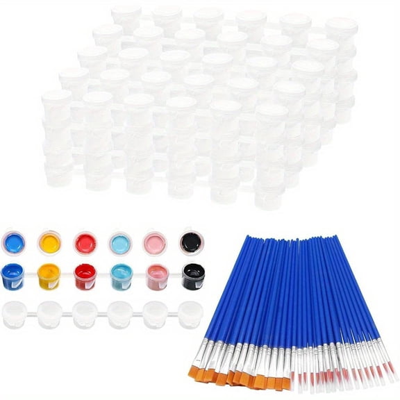 60 Pcs Oil Painting Pigment Painting Tool Set Mini Paint Cup Pots Storage Containers with Lids and Paint Brushes