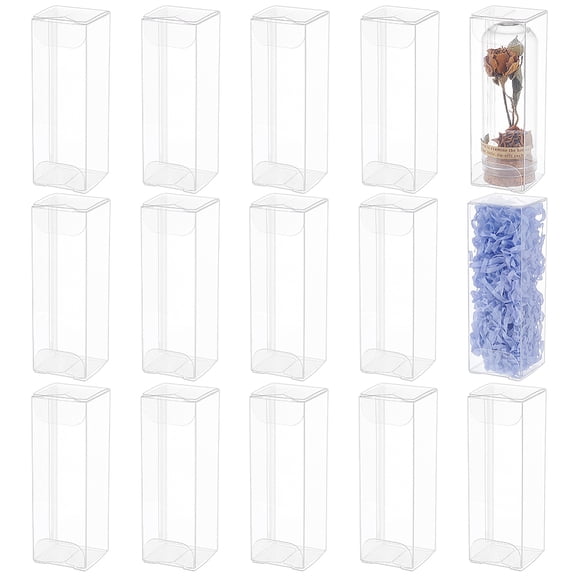 60 Pcs PET Cube Packaging Boxes 1.1x1.1x3.5 inch Rectangle Transparent Gift Boxes Favour Boxes for Packaging Retail Party Gifts Wedding Business