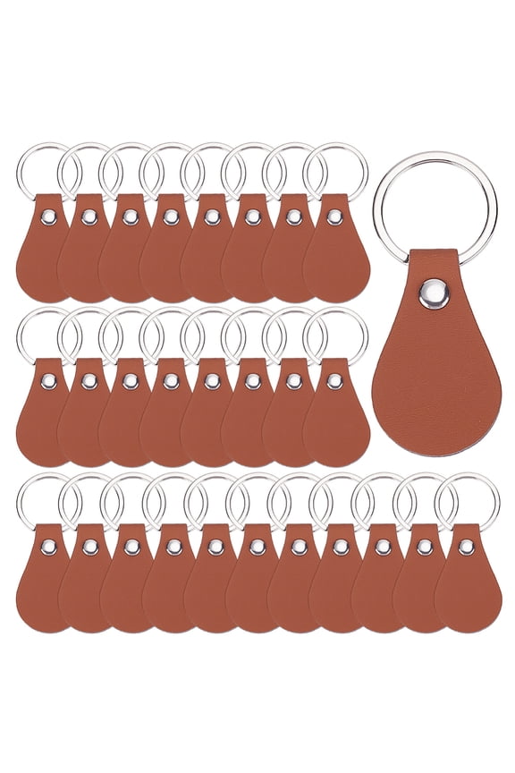 60 Pcs PU Leather Key Fob Kits Blank Keychain with Rivets and Key Rings Swivel Hook Keyring for DIY Engraving Supplies