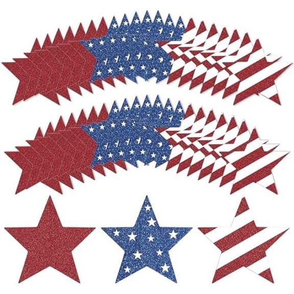 60 Pcs Patriotic Star Cutouts Double Printed Paper Star Confetti Cutouts for 4th of July Decoration Bulletin Board Classroom Wall Decoration,6 Inches (Shiny.60)