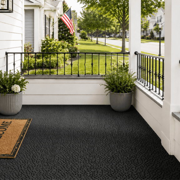 Beefurni Plastic Deck Tiles, 60 Piece Interlocking Patio Flooring, Textured Waterproof Surface, Black