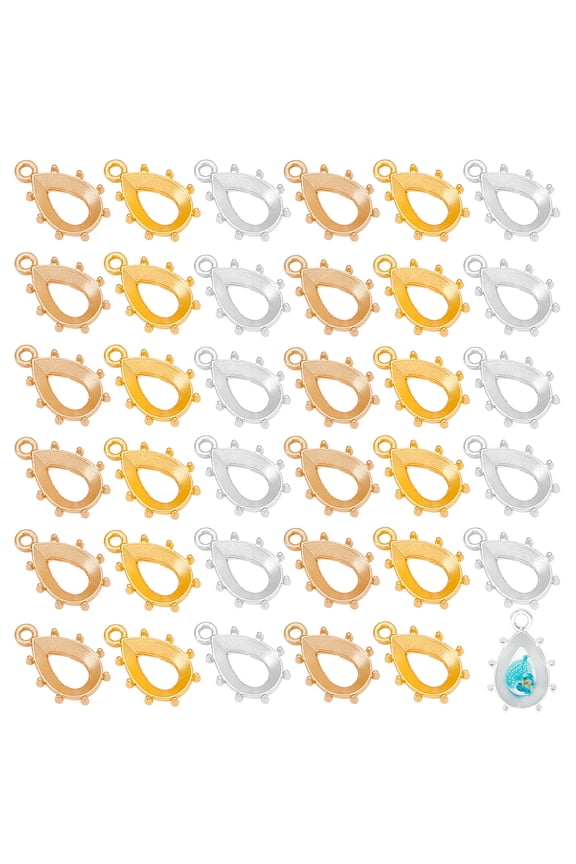 60 Pcs Pendant Trays Teardrop Shape Cabochon Trays Alloy Open Back Bezel Trays Rhinestone Settings Pendants for Jewelry Making