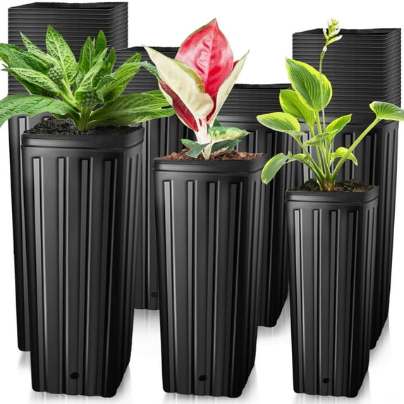 60 Pcs Plastic Deep Plant Nursery Pots,Tall Tree Pots with Drainage Holes,Black Deep Seedling Container Pots for for Indoor Outdoor Gardening(3 Size-7.8"H+9.8"H+12.2"H)