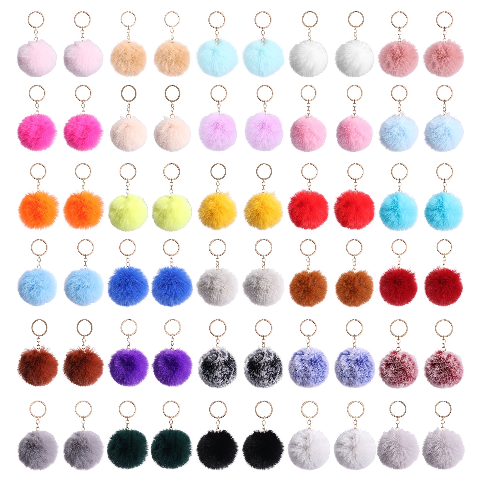 60 Pcs Pom Pom Keychain Fluffy Pompom Keychain Soft Pompom Keyring for Girls Women Hats Shoes Bags Accessories Multicoloured