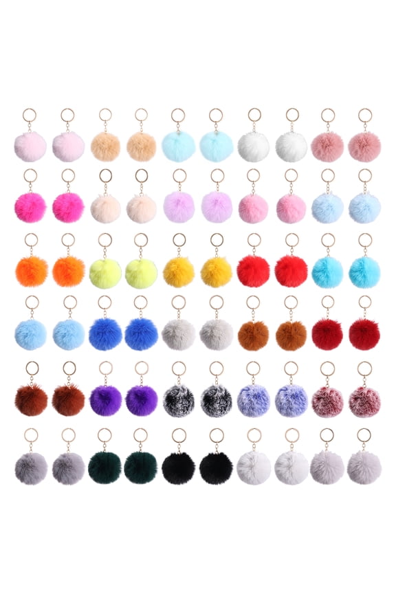 60 Pcs Pom Pom Keychain Fluffy Pompom Keychain Soft Pompom Keyring for Girls Women Hats Shoes Bags Accessories Multicoloured