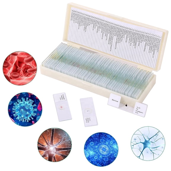 Herwicm 60 Pcs Prepared Microscope Slides with Biological Specimens, Comprehensive Plant and Animal Cell Set for Student Lab & Basic Science Education
