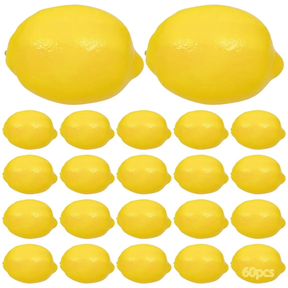 60 Pcs Realistic Artificial Lemons for Decor, Bright Yellow Plastic Fruit, Suitable for Kitchen Home Party Wedding Table Centerpieces DIY Crafts