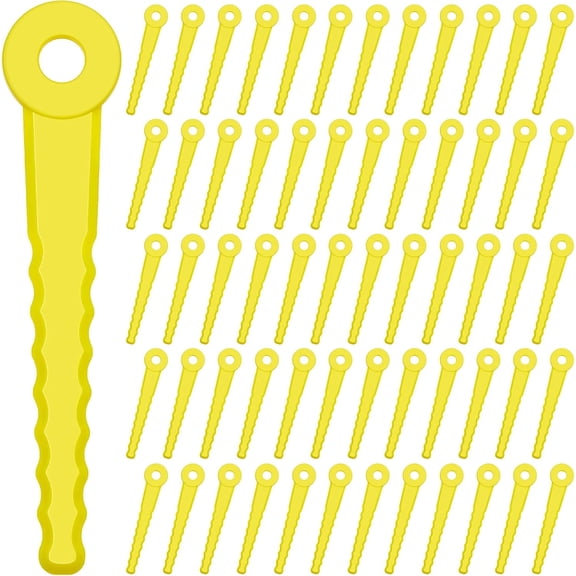 60 Pcs Replacement Blades Compatible with Weed Warrior Push-N-Load 3 Blade Trimmer Head Plastic Serrated Weed Blades Yellow Blades
