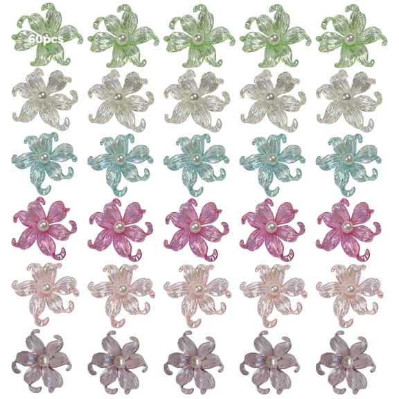 60 Pcs Resin Starfish Flower Charms for Jewelry Making, DIY Hair Accessories, Clothing Decoration, Includes Purple, Pink, Blue, Green, White, and Rosy, Perfect for Crafts