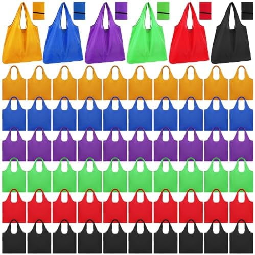 60 Pcs Reusable Grocery Bags Foldable Large Shopping Bags Bulk Washable Large Tote Pouch with Handles for Women Market Shopping Storage 15 x 23.6 Inch$$Home Decor, Kitchen, & Other
