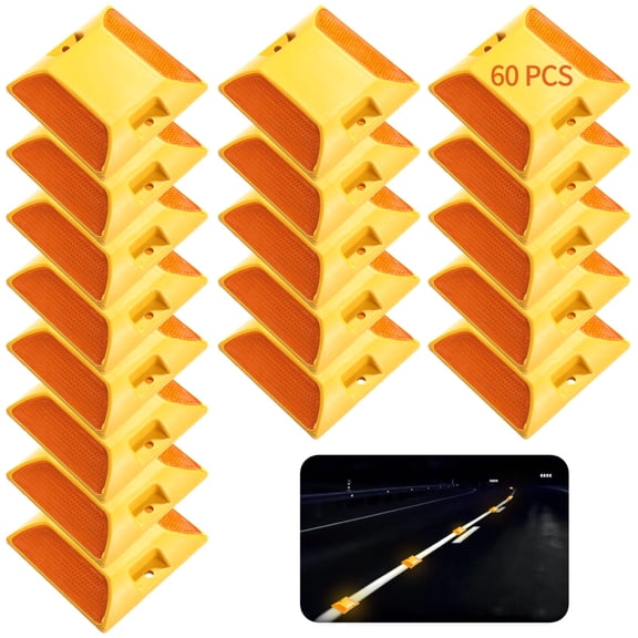 60 Pcs Road Reflectors, Reflective Street Pavement Markers, 3.73.7" Driveway Asphalt Stud Markers, Road Driveway Reflectors for Speed Bumps, Highways, Pedestrian Crossings
