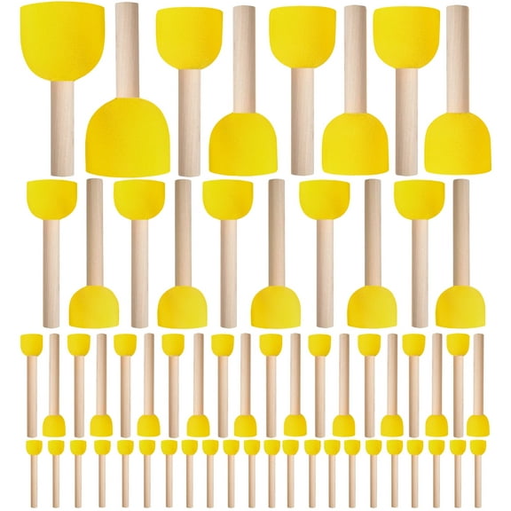 60 Pcs Round Paint Sponges Set, 5 Sizes Sponge Brushes for Painting, Sponge Paint Brushes for Acrylic Painting, Wooden Handle Craft Sponges for DIY, Crafts and Kids Arts