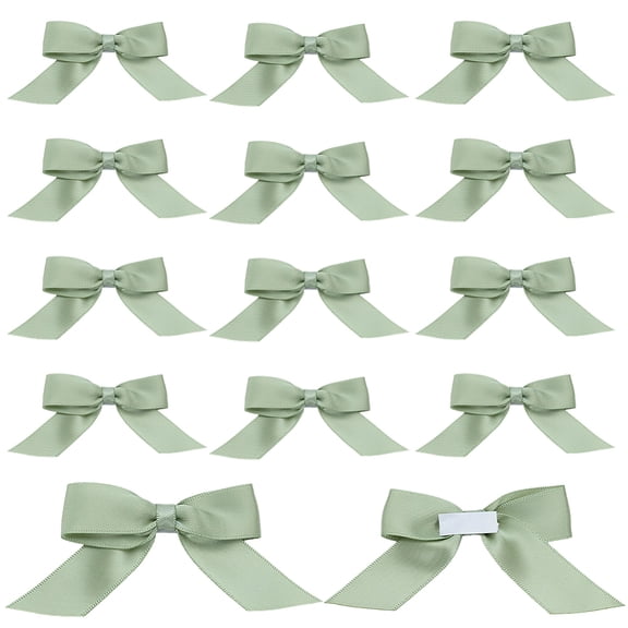 60 Pcs Sage Green Satin Ribbon Bows Polyester Self-Adhesive Bows Pre-Tied Twist Tie Bows Bulk for Crafts Gift Wrap Holiday Wedding Party