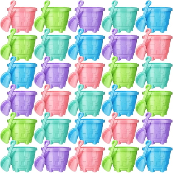 60 Pcs Sand Buckets Bulk for Kids Easter Sand Buckets and Shovels for Kids 5.5 Inch Plastic Beach Pails Toys for Girls Boys Gift Party Favor, 5 Assorted Colors(Bright Color)