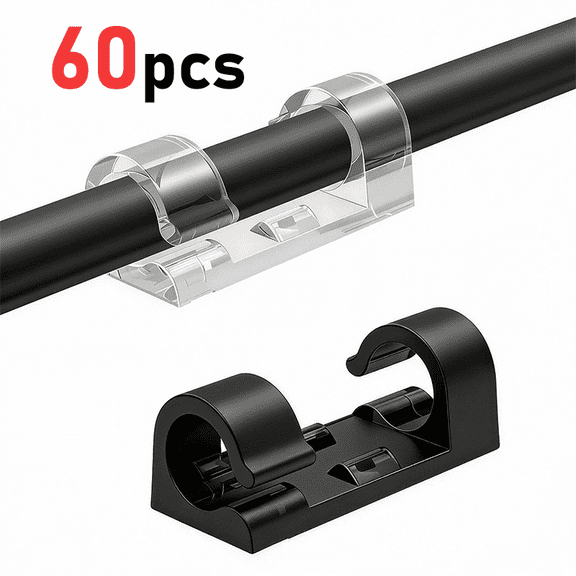 60 Pcs Self Adhesive Cable Management Clips, Cable Organizers Sticky Wire Clips Cord Holder for TV PC Laptop Ethernet Cable Desktop Home Office (Black)