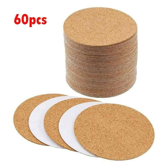 60 Pcs Self Sticker Cork Coasters Cork Mat Cork Backing Sheets 10cm/3.94 Inch For Coasters Kitchen DIY Desktop Decoration
