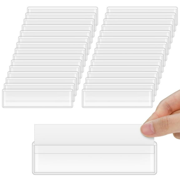 60 Pcs Shelf Labels Clear Drawer Labels with 60 Pcs White Paper Shelf Tags Plastic Label Holders 1 x 4.1 inch Adhesive Shelf Labels for Storage Bins Bookshelf Mailbox