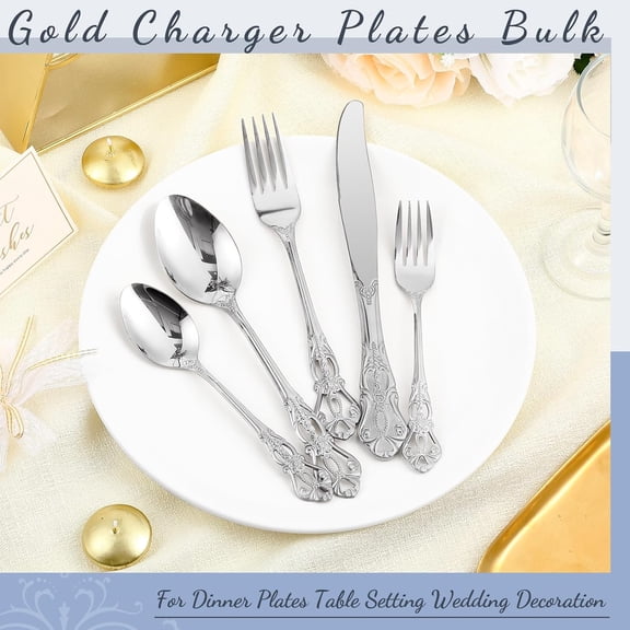 60 Pcs Silver Stainless Steel Flatware Set, Retro Vintage Mirror Polished Cutlery with Forks Spoons Knives for Restaurant Wedding Party