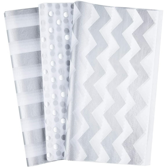 60 Pcs Silver White Tissue Paper Bulk 3 Style Decorative Metallic Wrapping Paper for Birthday Weddings Christmas Party Decoration, DIY Arts Crafts