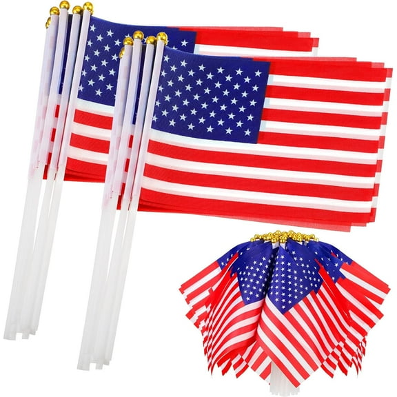 60 Pcs Small American Flags on Stick Plastic 4th of July USA Flag, 5.5 x 8.3 Inch Hand Held Mini Flags for Independence Day Fourth of July Lawn Memorial Day Parades Patriotic Parties 60