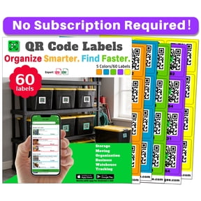 60 Pcs Smatagee Color Coded QR Code Labels for Storage Bins,Moving and Organization | Pack and Track Inventory on iOS,Android App| 60 Unique Stickers(2.6"x2.6") - Bright