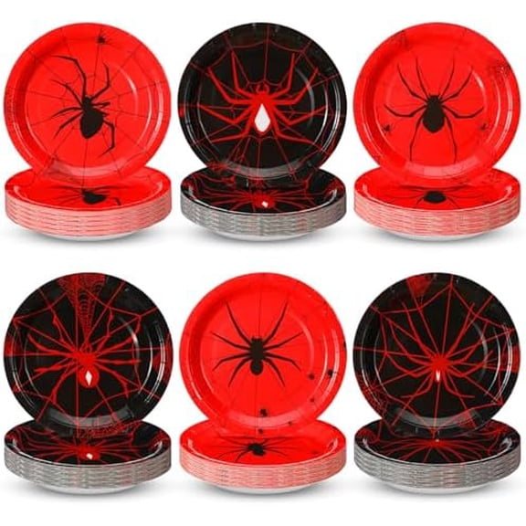 60 Pcs Spider Paper Plates Bulk 7 Inches Disposable Round Dessert Plates for Spider Halloween Birthday Party Dinner Supplies