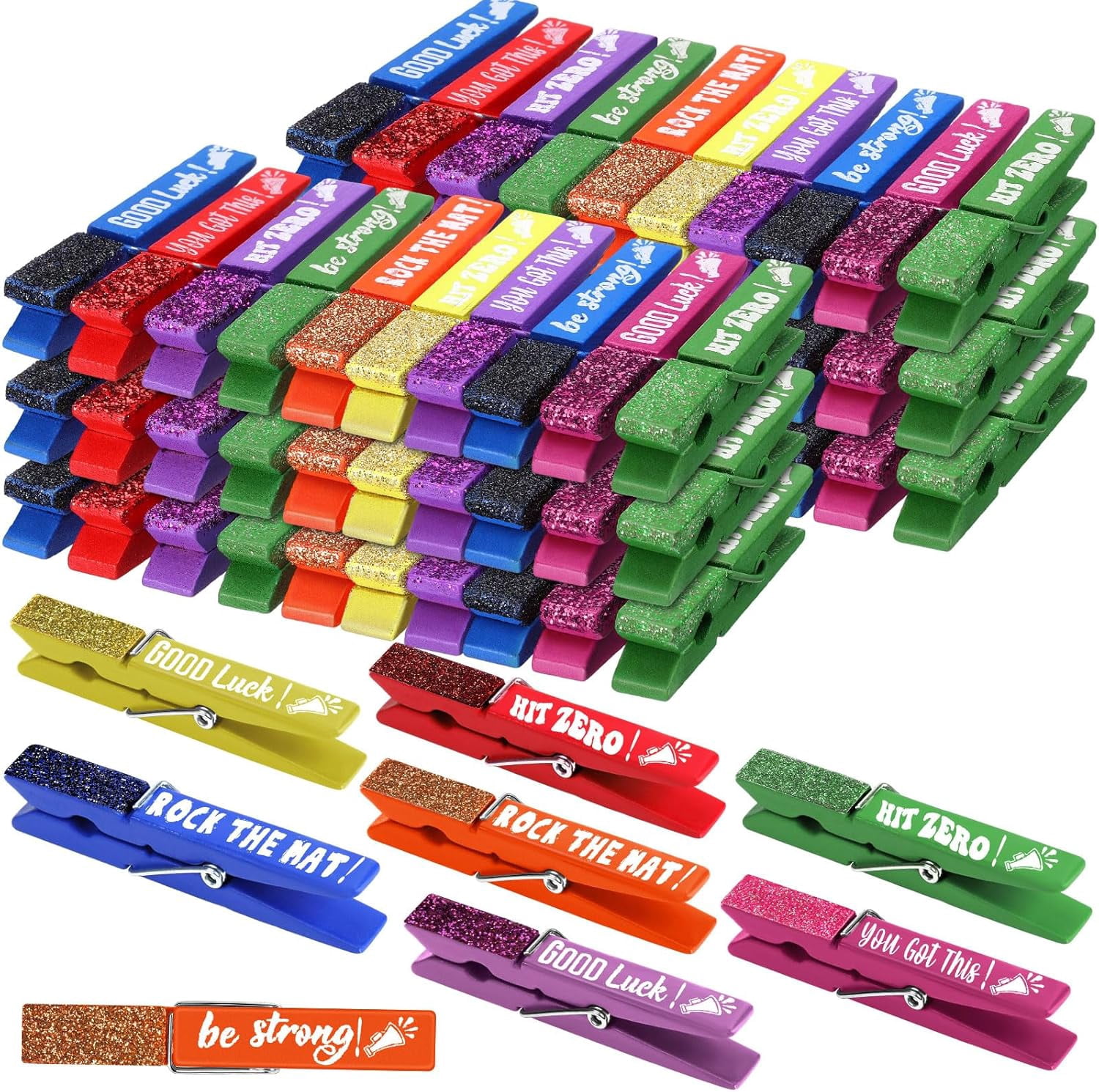 60 Pcs Spirit Clips Cheer Pins Cheerleader Gifts Clothes Pins For Backpacks Competition Glittered For Team Cheer Gifts Stuff Supplies Party Favors Accessories Bulk(Multicolor,Shiny)