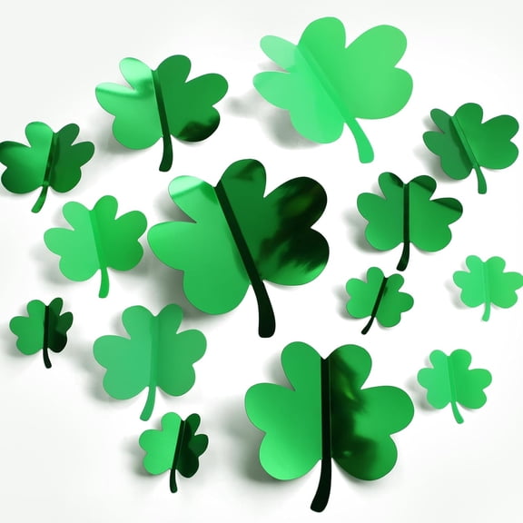 60 Pcs St. Patrick's Day Shamrock Wall Stickers, 3D Green Lucky Shamrock Wall Decor, Waterproof Wall Decals, for Spring Holiday Party Bedroom Home Office School Decor, 4 Different Sizes