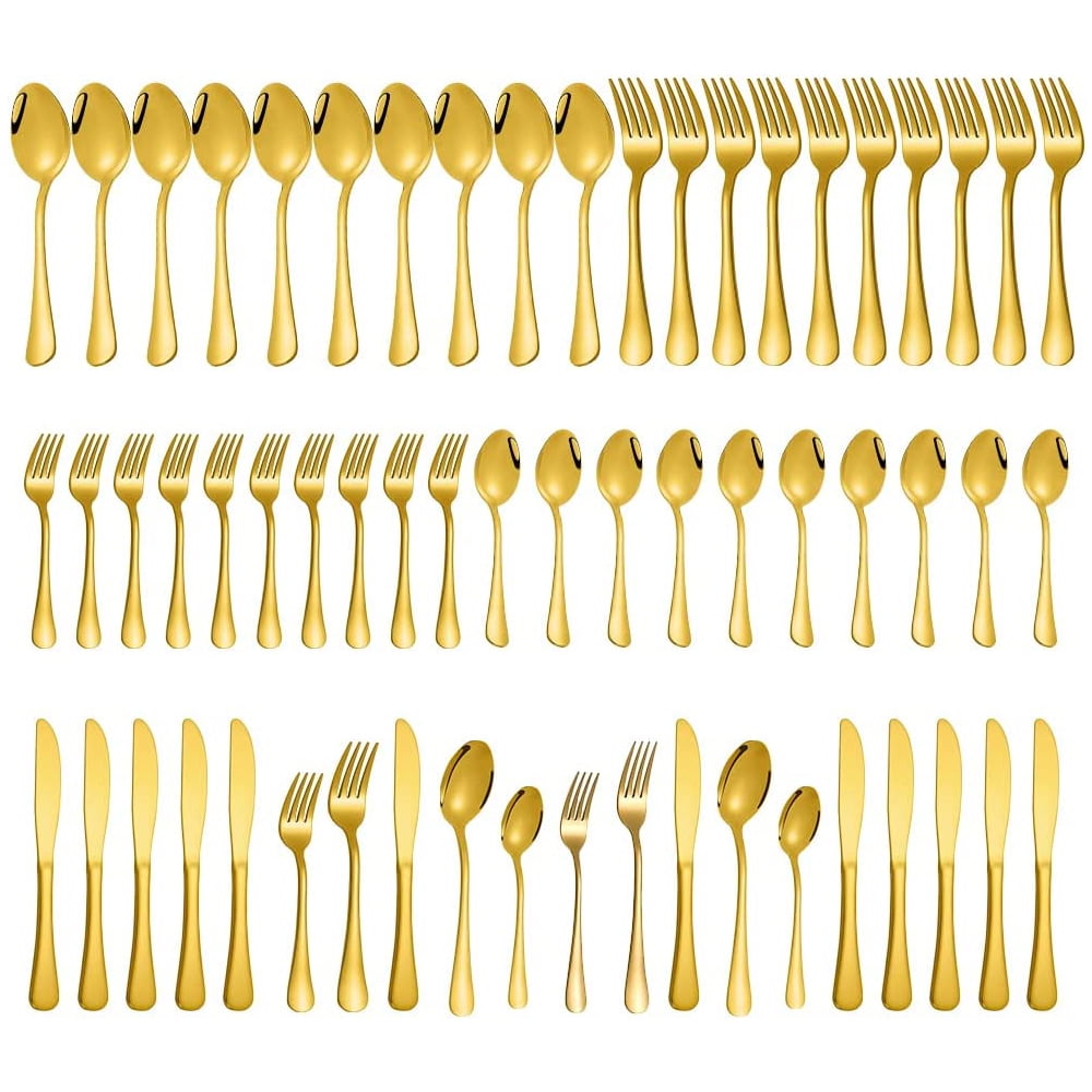 60 Pcs Stainless Steel Flatware Set,Dishwasher Safe,Gold