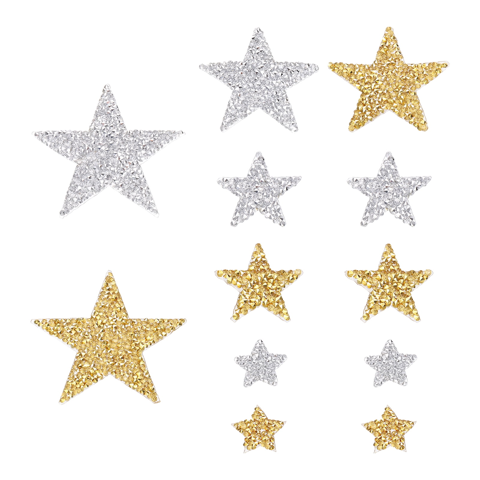 60 Pcs Star Iron on Patches, Rhinestone Glitter Patch Appliques for Clothing Repair Hats Jeans Shoes Decoration, Silver Gold