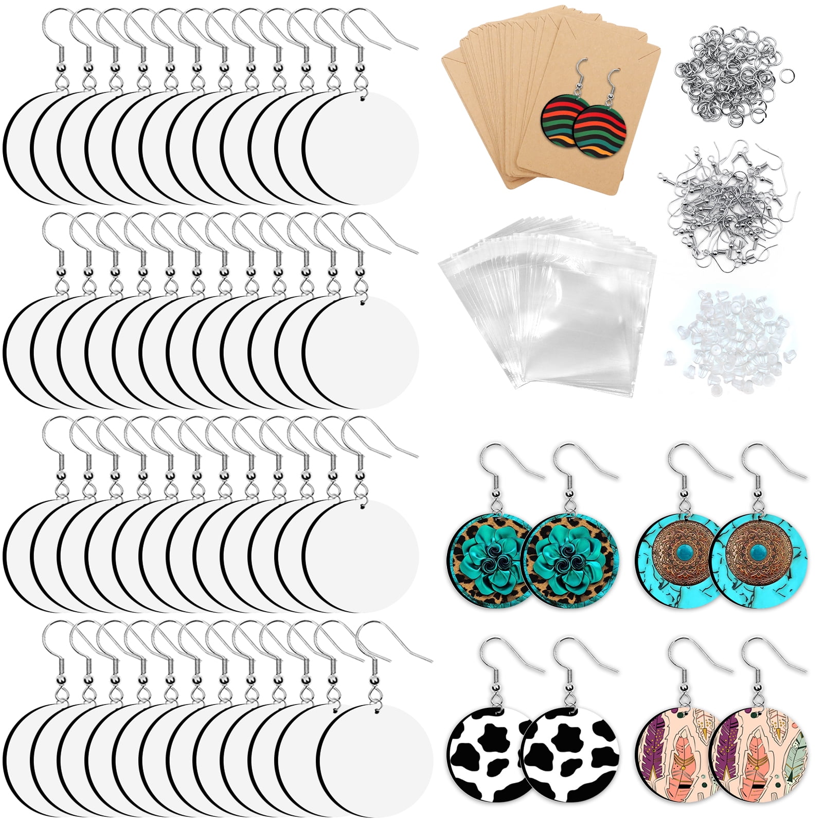 60 Pieces Sublimation Blanks Products, modacraft Sublimation Blank Earrings  with Earring Hooks Jump Rings Ear Plugs Holder Cards Bags for Jewelry DIY  Making