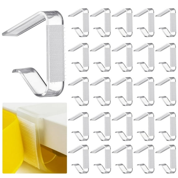 60 Pcs Clear Tablecloth Clips with Sticking Fasteners, Durable Transparent Plastic Table Cover Holders, C-Shaped Outdoor Windproof Tablecloth Clips