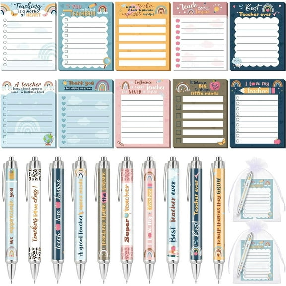 60 Pcs Teacher Appreciation Gifts Set Cute Sticky Notes Teacher Appreciation Pens Bulk Notepads to Do List Memo Pads Stationery Supplies for Gifts Supplies$$Office