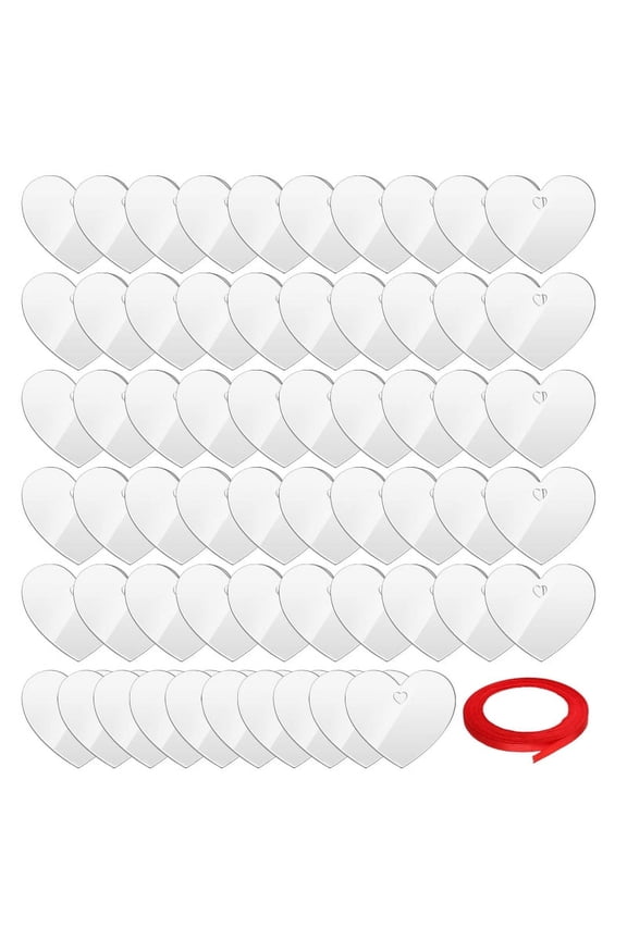 60 Pcs Thick Clear Acrylic Heart Ornaments Blanks with Hole Acrylic Transparent Heart Discs for DIY Keychain and Craft