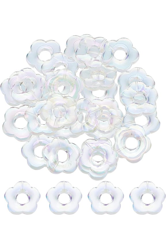 60 Pcs Transparent Flower Beads AB Color Plated Acrylic Spacer Beads 5-Petal Flower Loose Beads for DIY Craft Necklaces Bracelets Jewelry Making for DIY