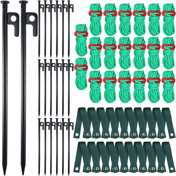 60 Pcs Tree Stake Kit, Heavy Duty Tree Staking and Supports for Leaning Trees Include 11. 8'' Steel Stakes 15. 8'' Support Straps 13. 12 ft Ropes for Anchoring Hurricane Protection (Green)