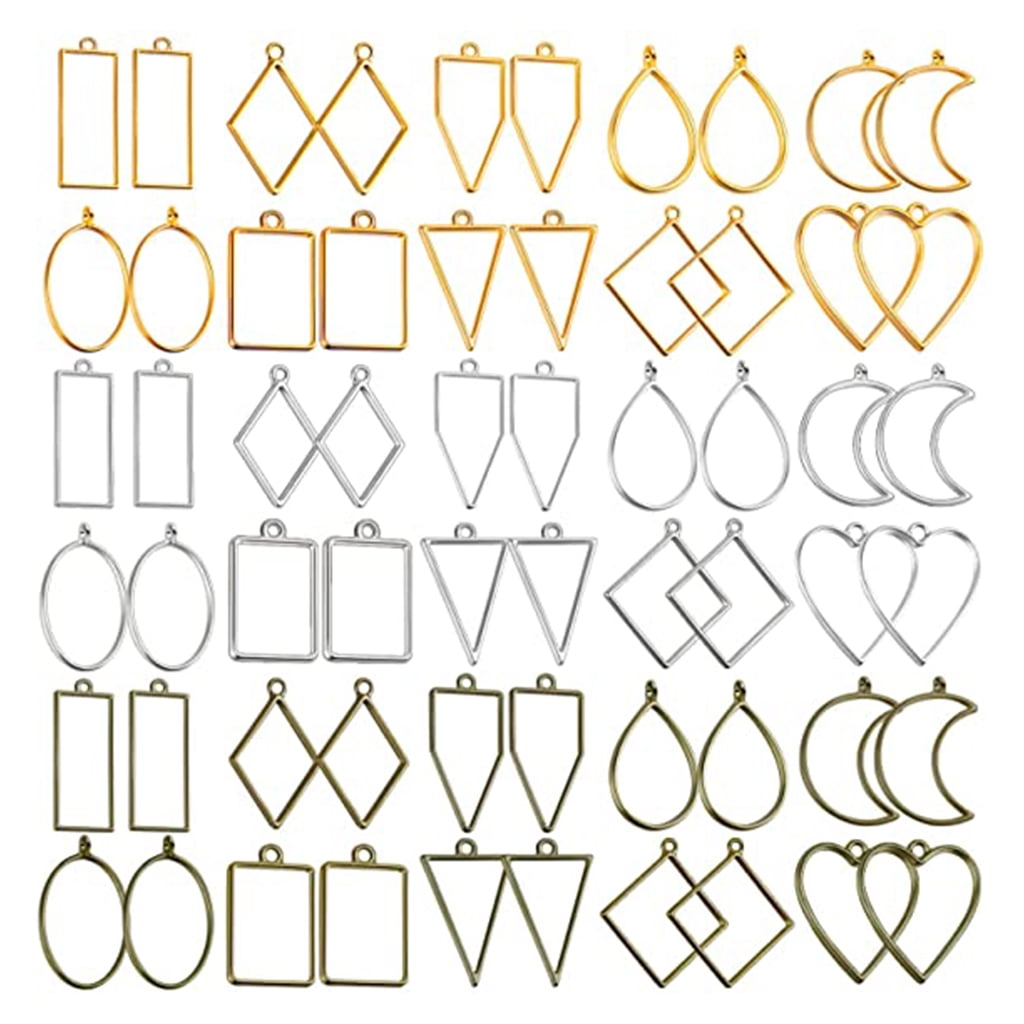 60 Pcs UV Epoxy Hollow Frames Resin Craft Bezels Pendants for Necklaces Earrings Jewelry Making Supplies