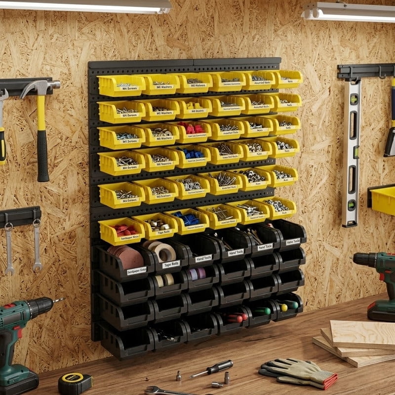 60 Pcs Wall Mounted Storage Bins, Nut and Bolt Organizer, Plastic Bolt Bin, Screw Organizer, Storage Bins for Garage