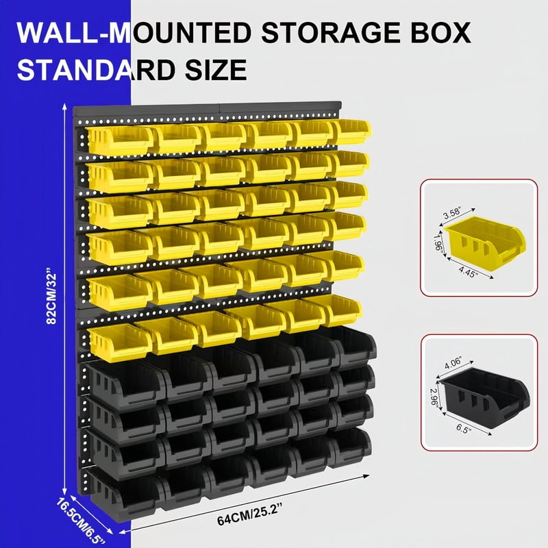 60 Pcs Wall Mounted Storage Bins with 4 Peg Boards Set, Garage Organizer Storage Shelf Unit