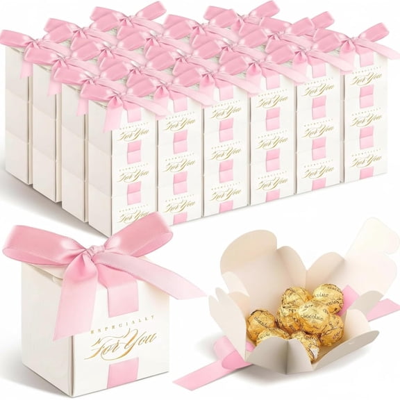 60 Pcs Wedding Favor Boxes 2.5 x 2.5 x 2.5 Inch Mini Small Gift Boxes Candy with Ribbon Wedding Souvenirs for Guests Thank for You Gift Bridal Shower Party Favor(Pink)