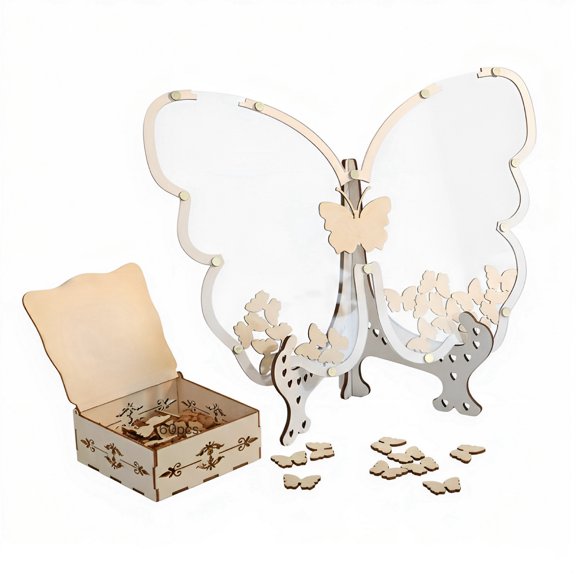 60 Pcs Wood Butterfly Guest Book, Acrylic Signature Frame for Wedding, Unique Keepsake, 11.8 x 10 in Drop Box with Wood Storage, Personalized Event Decor