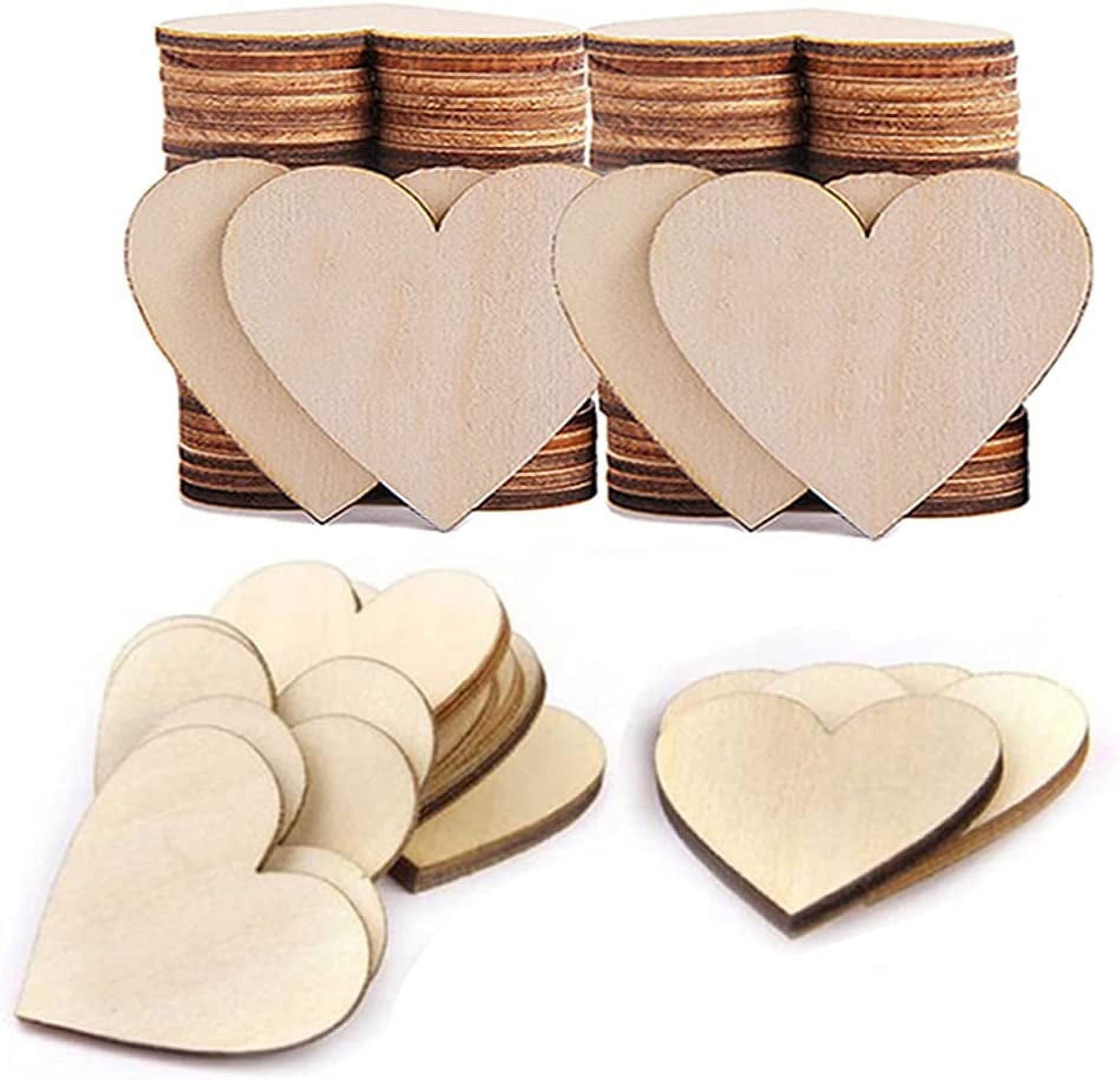 60 Pcs Wood Heart Cutouts, Unfinished Blank Wooden Hearts Shapes Wood Slices Tags for Crafts for Wedding Guest Book, Valentine's Day, Thanksgiving, DIY Card Decorations Making