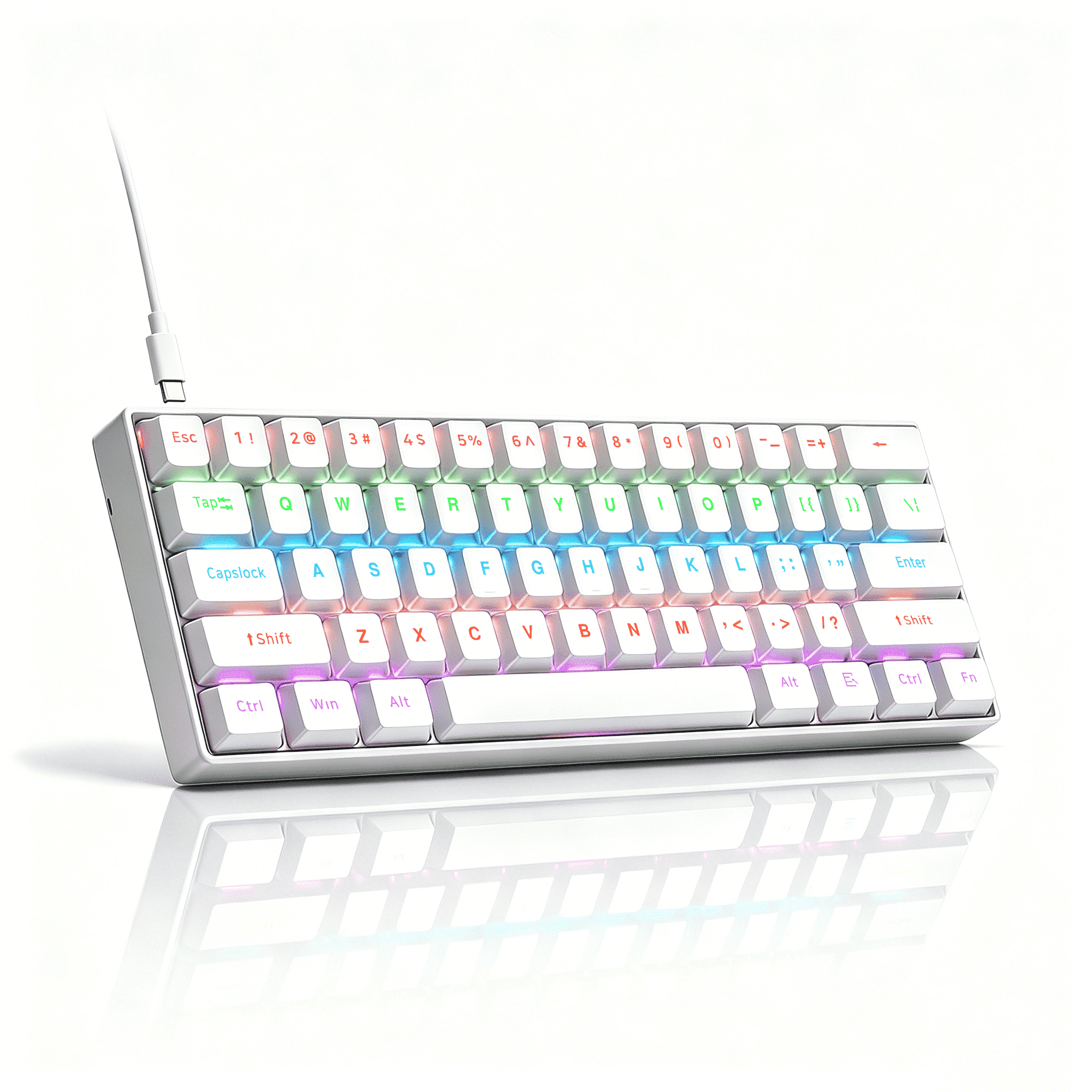 Windows Computer Keyboard White 60% Percent Gaming Keyboard, Compact RGB Backlit Ergonomic Small Mini ...