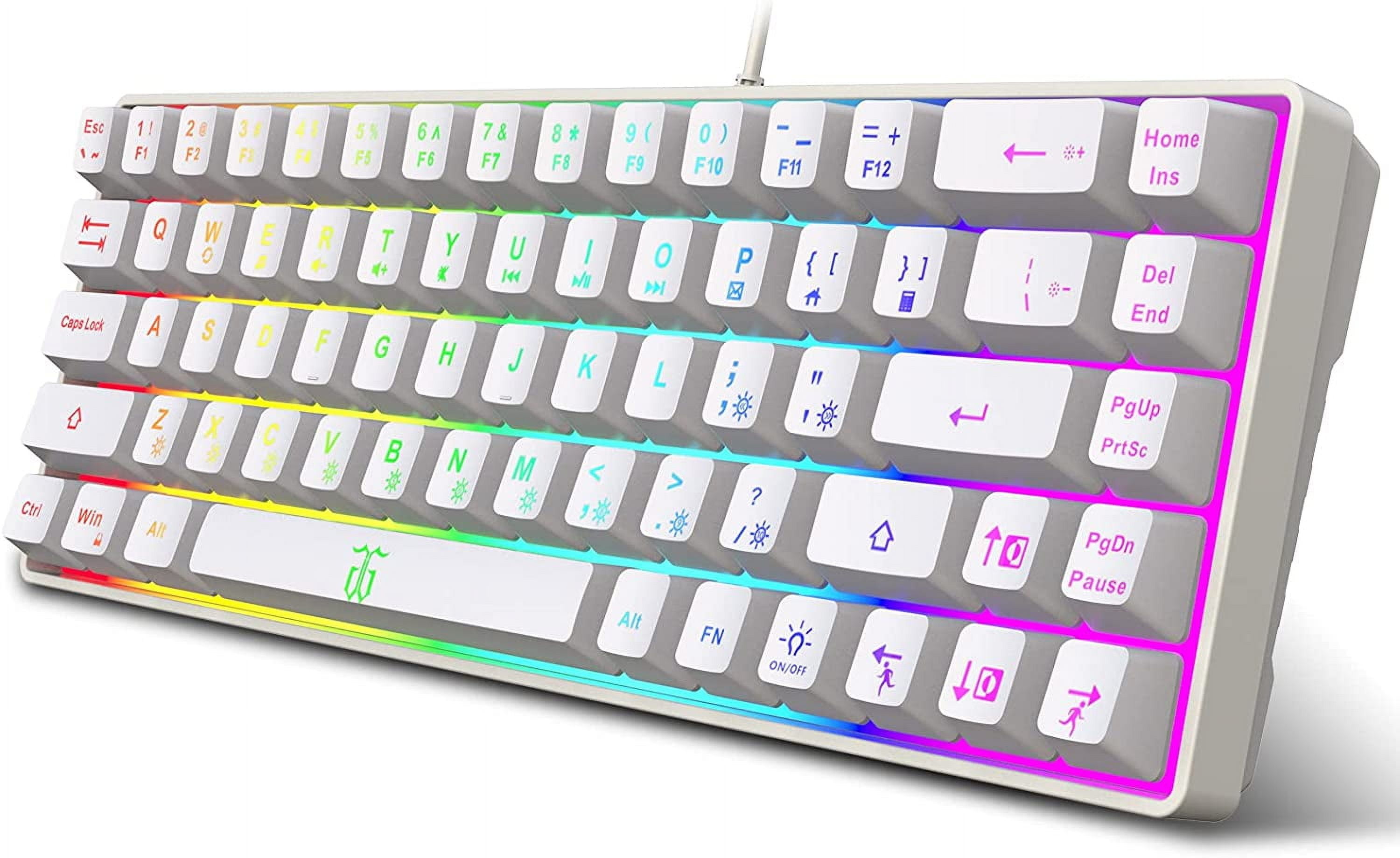 60% Percent Gaming Keyboard, Compact RGB Backlit Ergonomic Small Mini Keyboard for Windows, PC, Laptop, (68 Keys, White)
