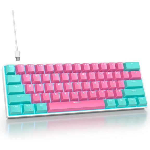 60% Percent Gaming Keyboard Mechanical with Linear Red Switch 61-Keys Pink Mini Gaming Keyboard LED Light Backlit PBT Keycaps for Laptop Desktop PC Gamers (61Miami)