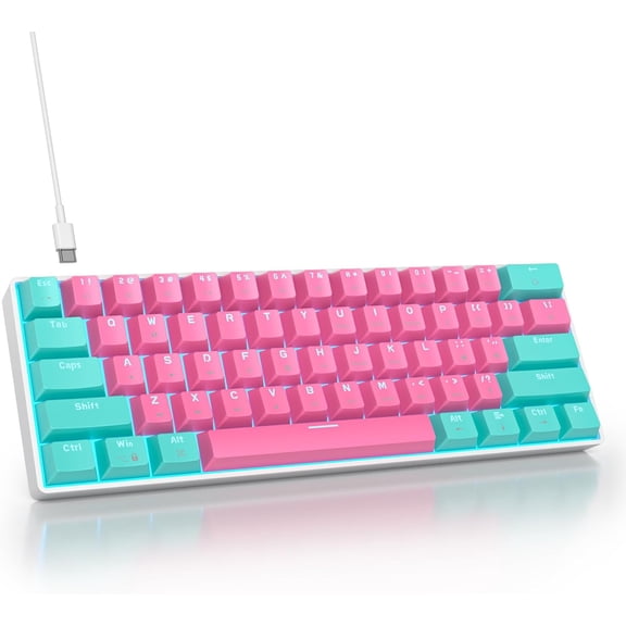 60 Percent Gaming Keyboard Mechanical with Linear Red , 60% Wired Ultra-Compact Mini Keyboard LED with PBT Keycaps for Ps4/Ps5/(61 Miami)