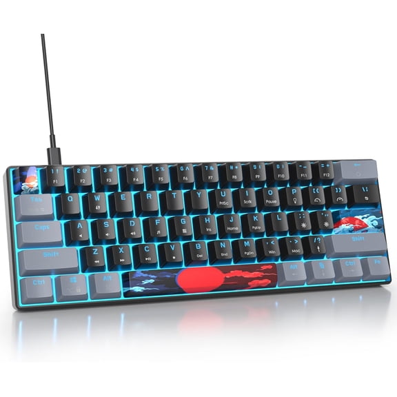 60% Percent Keyboard Mechanical Gaming with Red  Wired Ultra Compact RGB Mini Keyboard Backlit for PC  PS4 (Dark/Red )