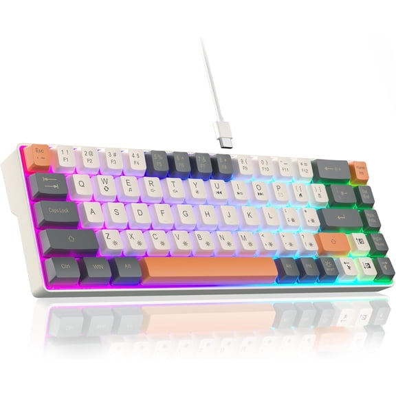 60 Percent Keyboard,RGB Backlit Gaming Keyboard USB-C Wired,Portable 68 Keys Compact Mini Keyboards for Business Trips,Office,PC Games (SK968,Grey&Orange)