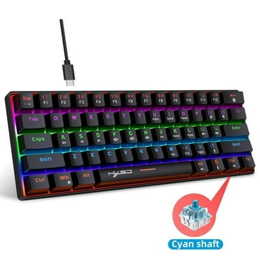 60 Percent Mechanical Gaming Keyboard with Blue Switches, Detachable USB Cable 60% Mini Wired Keyboard with Powder RGB Light for PC Gamer Office/Windows PC Laptop Mac/Xbox PS4 PS5, 61 Keys